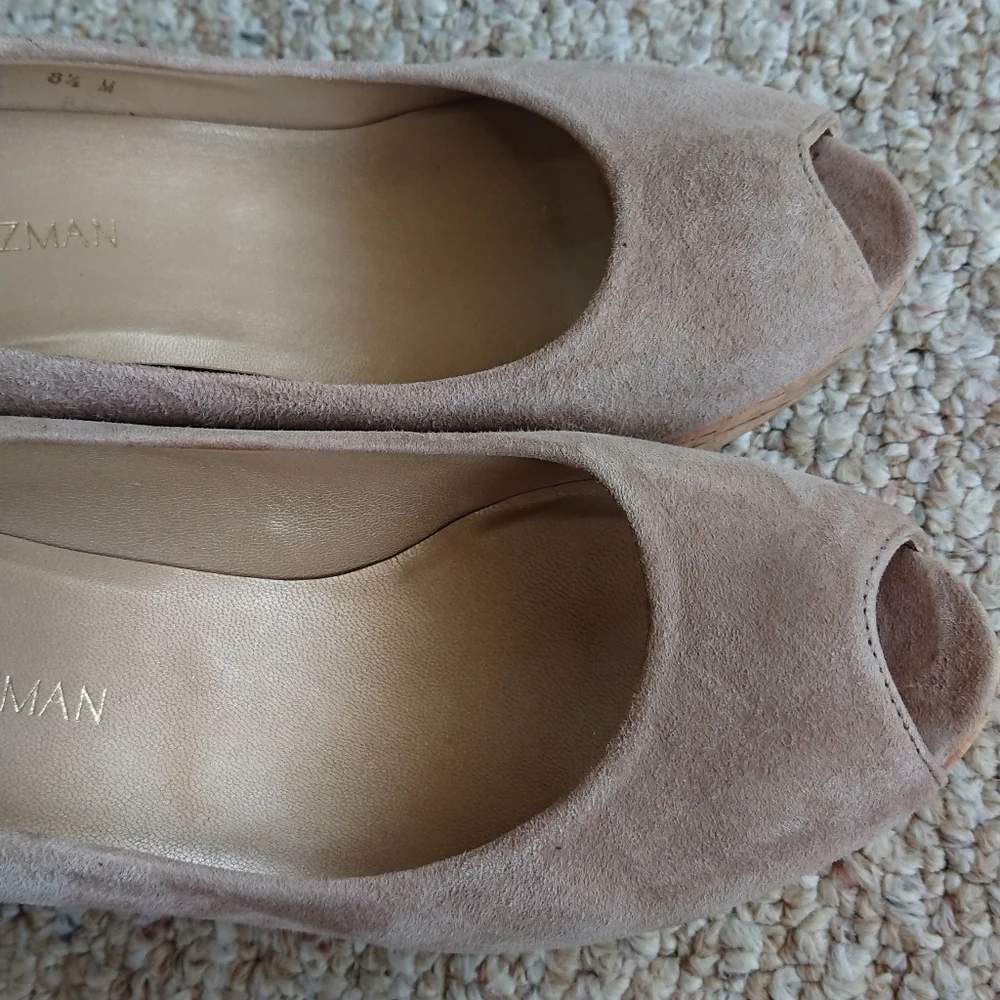 Stuart Weitzman Anna peep-toe wedge Wedge Platform Sandals in taupe 8.5 M - Picture 7 of 15